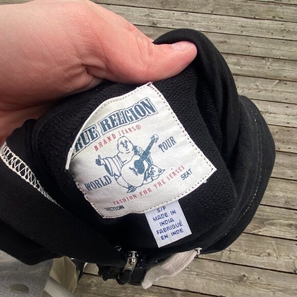 True Religion Jeans BIG LOGO Velvet Hoodie Small Black - Picture 9 of 9